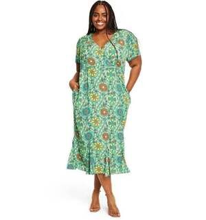 NWT RHODE x Target Zinnia Floral Print Short Sleeve Midi Dress Green Size 18